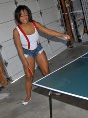 Black teen Yasmine Loven bares her big natural tits after game of table tennis